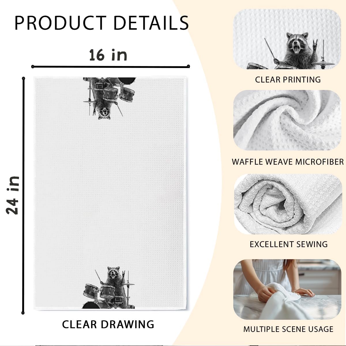 Cute Raccoon Kitchen Towels 1 PCS, Funny Racoon Gifts for Women, Raccoon Decor Hand Towels for Bathroom, Cute Animal, Women, Pet Owners Housewarming-A04