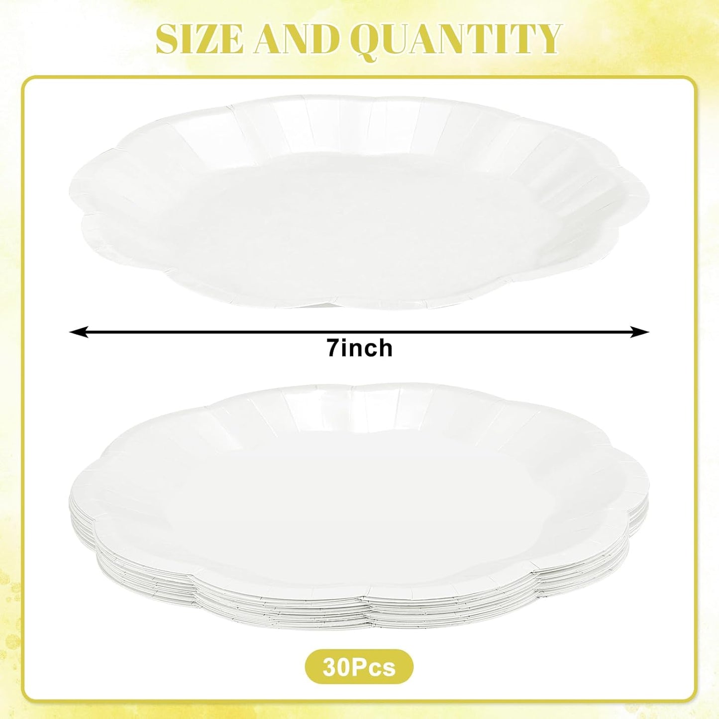 30pcs Scalloped Plates, 7 Inch Disposable White Paper Plates Cute Paper Dessert Cake Dinner Party Supplies for Wedding Bridal Baby Shower