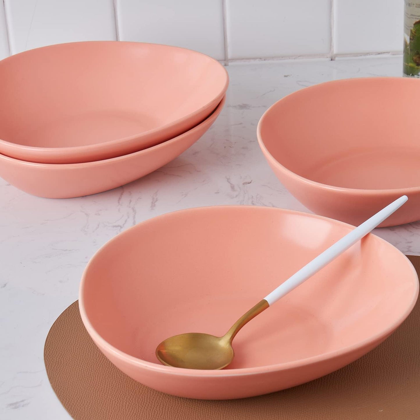 Stone Lain Delilah 8-inch Bowl 6-Piece Dish Set, Porcelain, Peach
