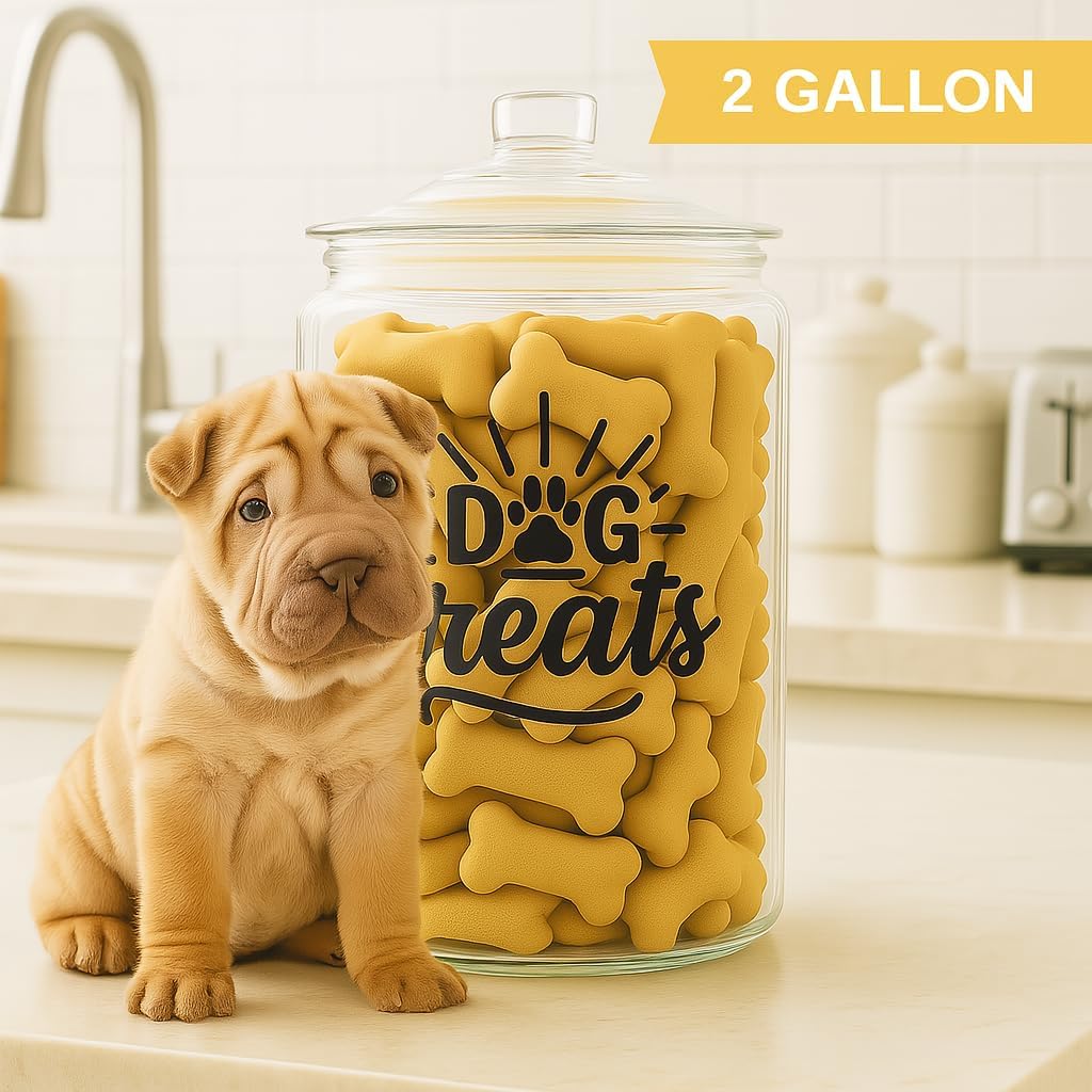 kitchentoolz 2-Gallon Dog Treat Container Airtight – Large Glass Jar for Countertop, Stylish Dog Treats Container & Dog Cookie Jar, Perfect Dachshund Accessories & Dog Treat Storage
