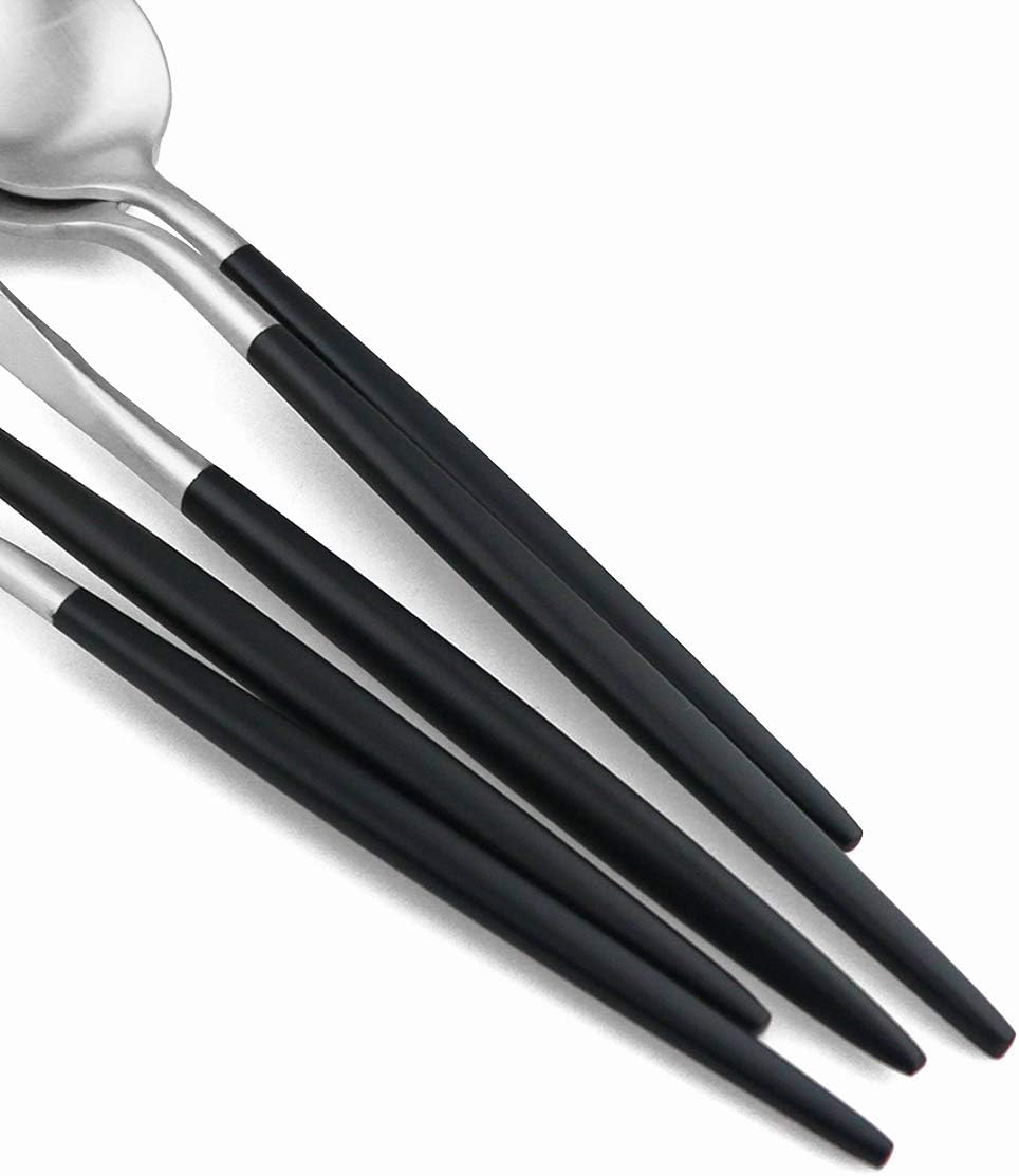 Gugrida Luxury Flatware, Royal 5 Piece Matte Black Handle 18/10 Stainless Steel Tableware Sets for 1 Including Forks Spoons Knives, Camping Silverware Travel Utensils Set Cutlery (Black Silver)