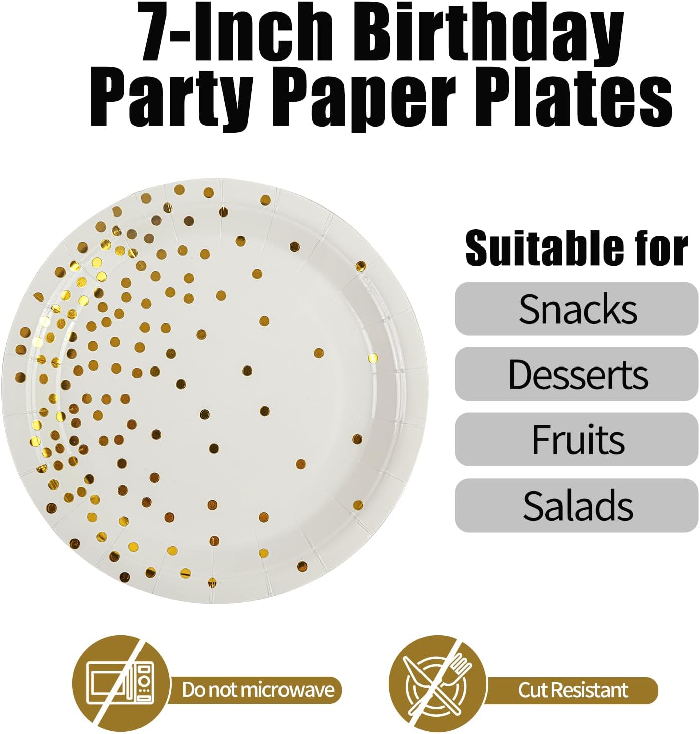 90PCS White and Gold Paper Plates and Napkins Set, Disposable Gold Dot Party Plates with Napkins Forks Dessert Dinnerware Party Supplies for Wedding, Graduation, Festivals