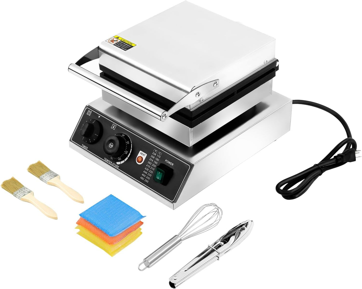 1750W 4 Square Belgian Waffle Maker Machine with Temp and Time Control 122-572℉, 0-5 Mins, Non-Stick Plates Commercial Waffles Iron w/Four Molds, Stainless Steel Electric Waffle Making Machine