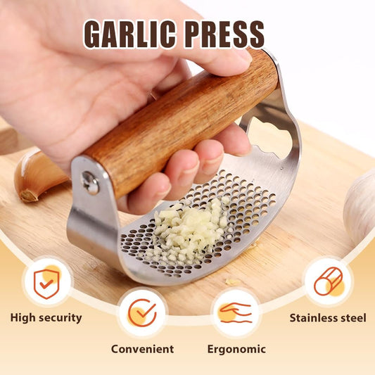 Stainless Steel Garlic Presser, Upgraded Garlic Press Rocker with Peeler and Cleaning Brush, Ergonomic Handle for Cooking Enthusiasts (3 pcs)