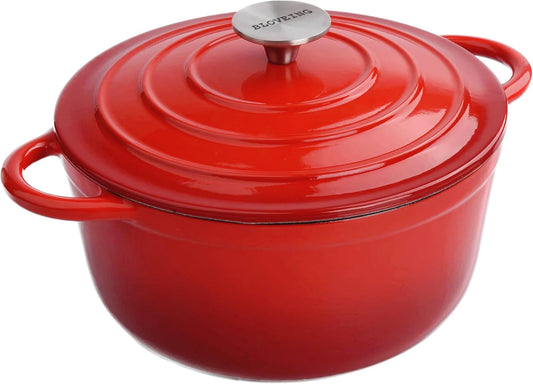 3 QT Enameled Cast Iron Dutch Oven with Lid Round Dutch Oven Big Dual Handles Classic Round Pot for Home Baking, Cooking, Red