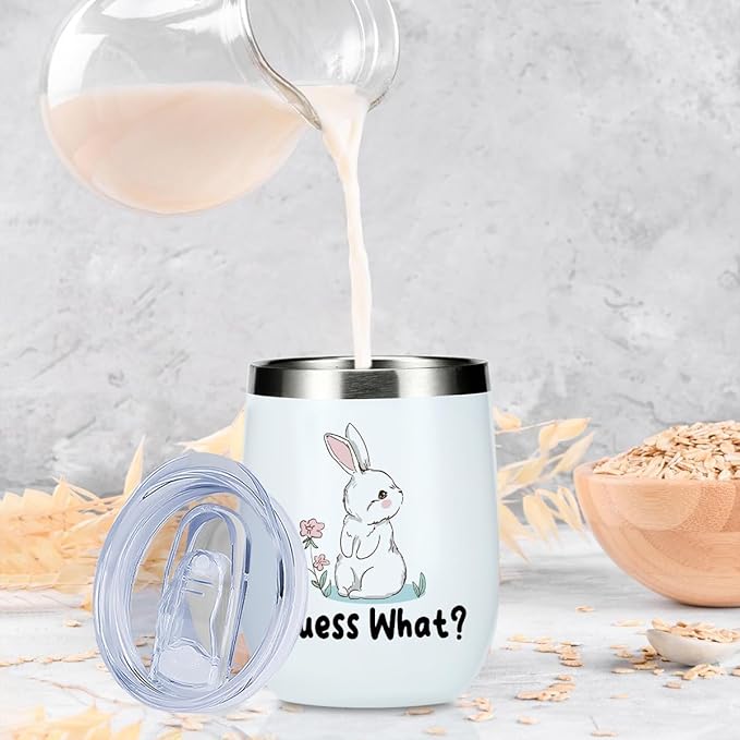 Cute Funny Rabbit 12 oz Tumbler, Wine Tumbler Insulated Wine Glass with Lid, Bunny Gifts Bunny Supplies Accessories for Women Girls Friend Daughter Sister Pet Owner Friendship Christmas Birthday