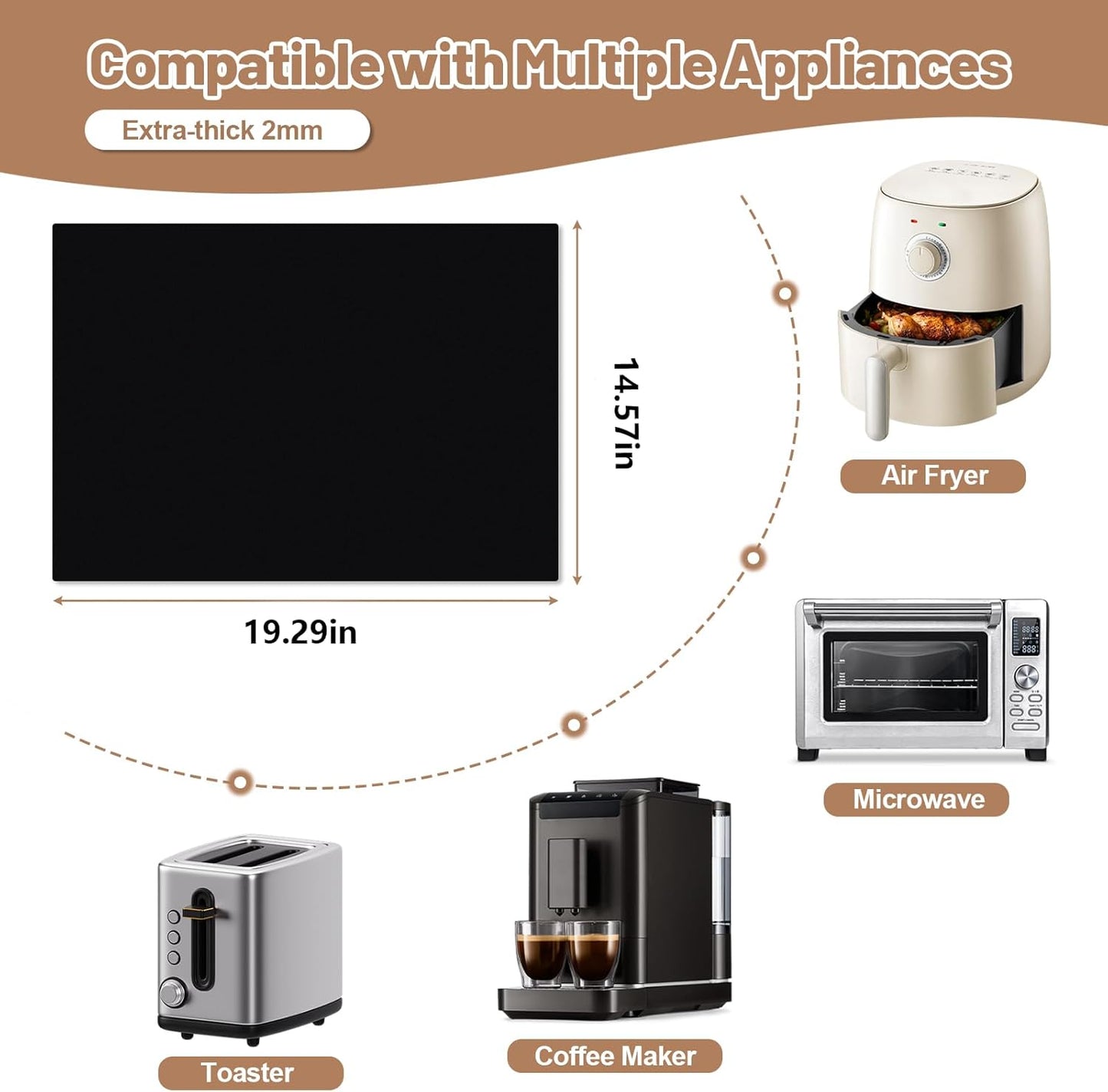 Silicone Heat Resistant Mats for Countertop, 2MM Extra Thick Mat for Kitchen Counter, Suitable for Airfryer, Microwave, Coffee Maker, Oven, Non Slip Hot Pad, Waterproof, Cuttable 19.3*14.57in, Black