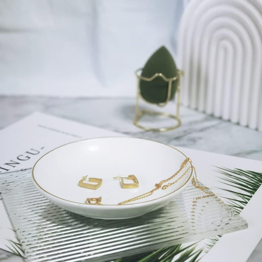 4.75" Ceramic Jewelry Tray, Small Ring Dish Holder Trinket Tray, Catch All Trays for Ring Earring Necklace Key, Christmas Gifts for Women Girls, White
