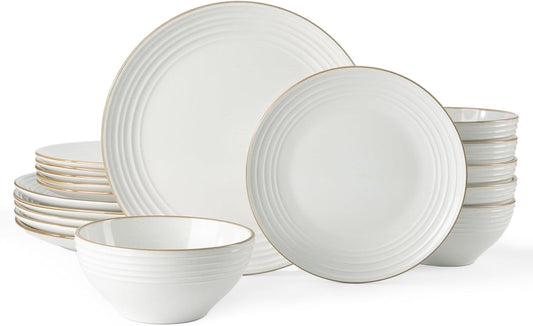 Famiware Jupiter Dinnerware Set, Plates and Bowls Dish Sets for 6 (18 Pieces), Microwave and Dishwasher Safe Stoneware Speckled Tableware, Chip and Scratch Resistant, White