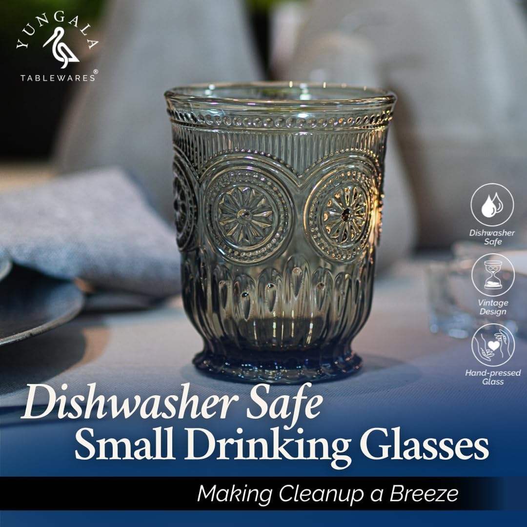 Yungala Black Glassware set of 6 smoke drinking glasses, 8 oz water glasses textured colored vintage glass cups dishwasher safe
