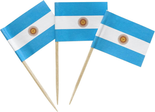 100PCS Argentina Flag Argentine Small Toothpick Flag Decor Mini Cupcake Toppers Cocktail Food Flags Cocktail Picks