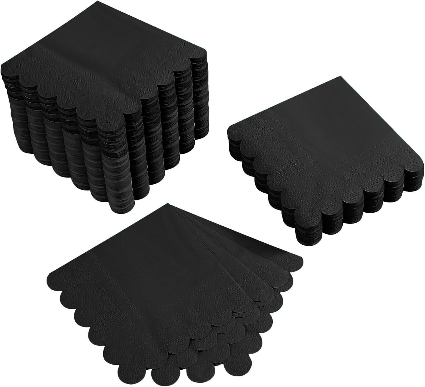 100 Pack Cocktail Napkin 2-Ply Scalloped Edged Dessert Napkins Folded 5 x 5 Inches Disposable Napkins for Dinner Wedding Birthday Party Bridal Anniversary Reception Event (Black)