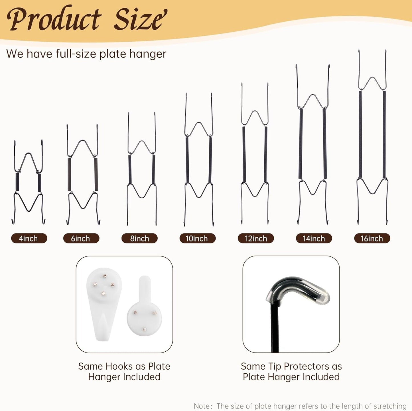 3 Pack 6/8/10 Inch Medium Plate Hangers for The Wall, Invisible Stainless Steel Plate Hangers for Display with Wall Hooks, for Platter/Dish/Picture, 6Inch*1, 8Inch*1, 10 Inch*1（Black）