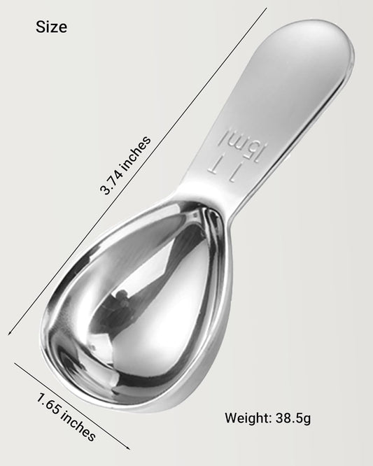 Coffee Scoop 15ml 2PCS, 1 Tablespoon Measuring Spoons, Ergonomics Design Coffee Scooper Stainless Steel Manufacture，Coffee Scoop for Ground Coffee Protein Powder Sugar Cereal (Silver, 1 tbsp-15ml)