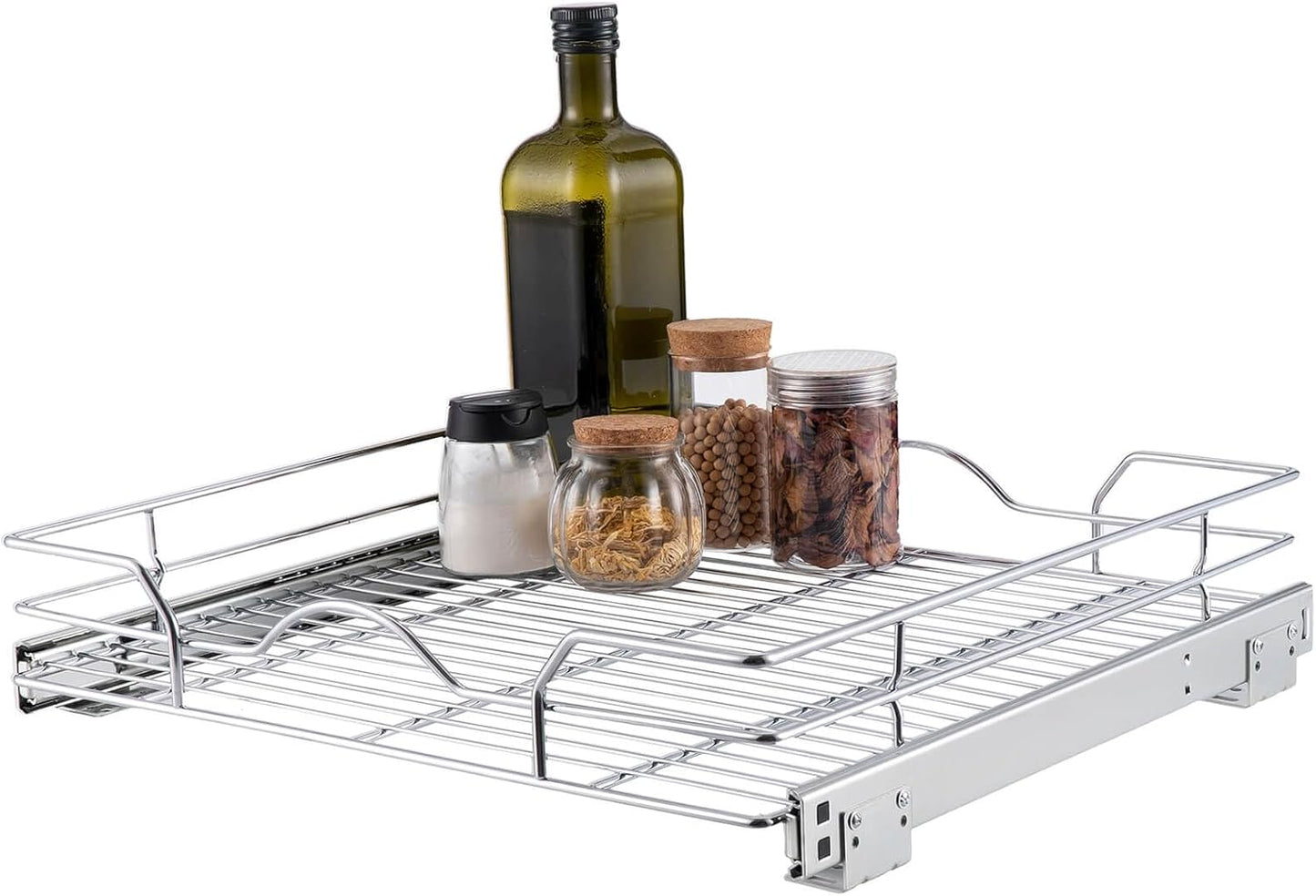OCG Pull Out Cabinet Organizer (11.75" W x17 D), Pull out Shelves for Kitchen Cabinets, Slide Out Drawers for Base Cabinet Organization in Kitchen Bathroom Pantry, Bottom Mount, Chrome Finish