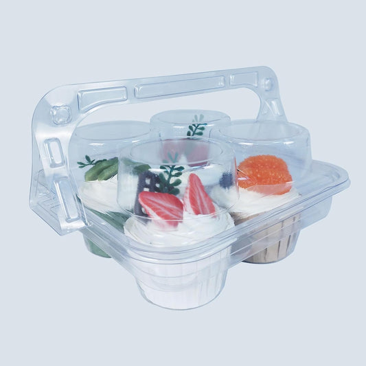60 Pack of 4-Chamber Handheld Transparent Muffin Container, Disposable Plastic Cupcake Container With Lid, Cake Rack