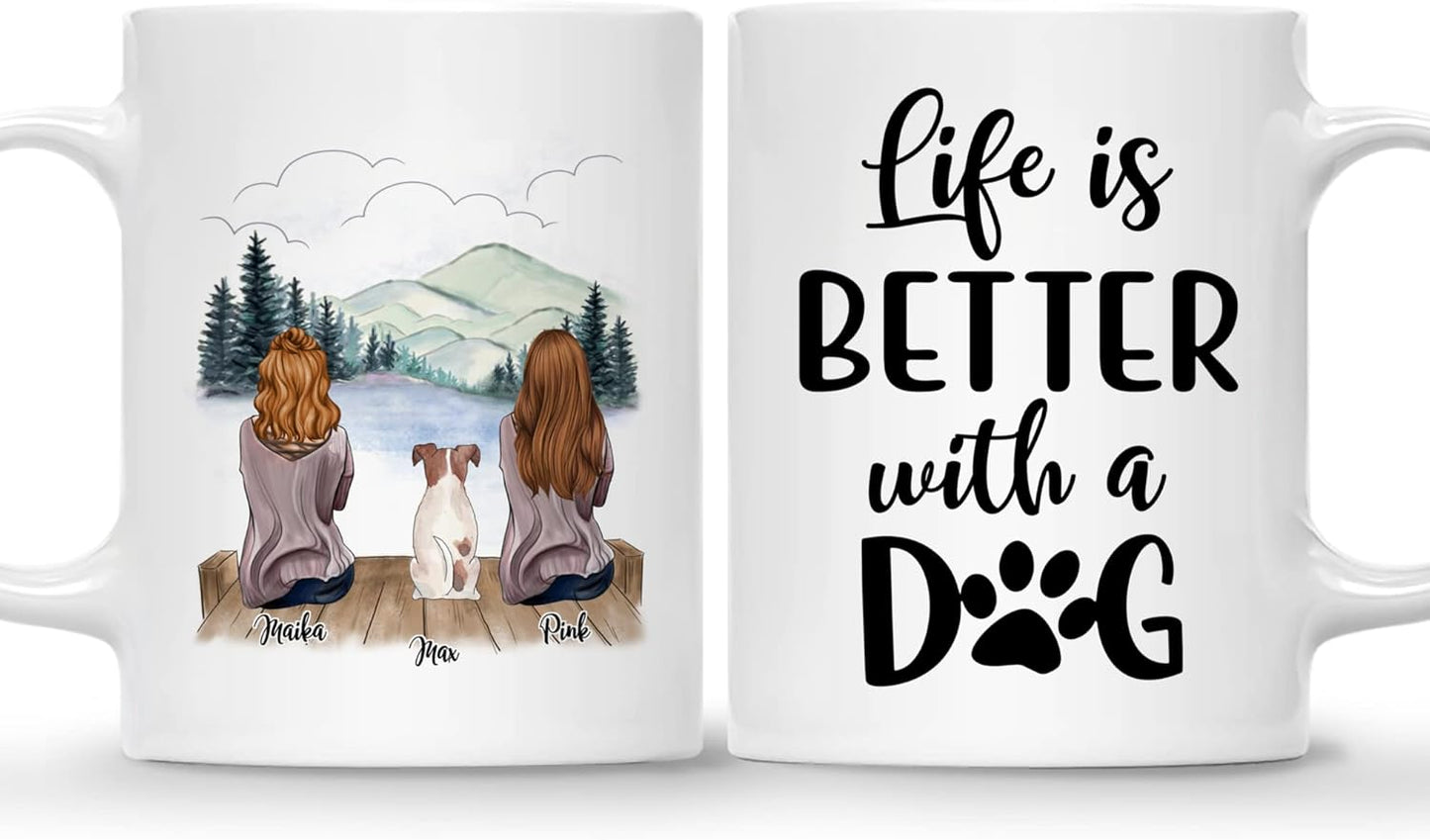 Gossby Personalized Dog Mama Mug - Life is Better with a (2 Girls Dog) 11oz, 15oz Custom Ceramic for Moms Mom Gifts Women Female Characters, Breeds GBMUG146VAR309