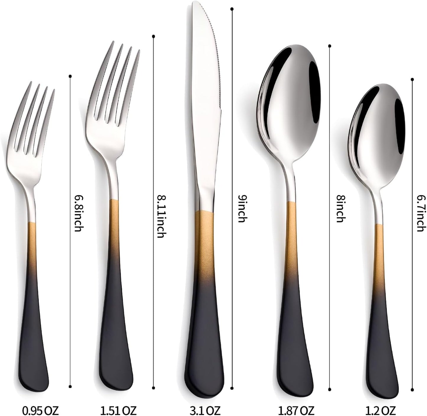 20-Pieces Black gold Silverware Sets for 4,Black gold Handle Stainless Steel Cutlery Set, Include Forks Spoons and Knives Set, Dishwasher Safe Utensil Sets for Home Restaurant
