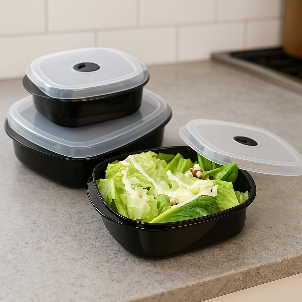 Reston Lloyd Nesting Microwave Containers, Set of 3, Adjustable Steam Vents, Airtight, Meal Prep, Durable BPA-Free Plastic- Freezer & Dishwasher Safe, Cookware & Food Storage, Anyday Cookware, Purple
