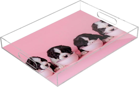 Plastic Food Serving Tray Decorative Vanity Trays for Bathroom Bernards Dog Coffee Table Kitchen Counter 11.8 * 15.7in