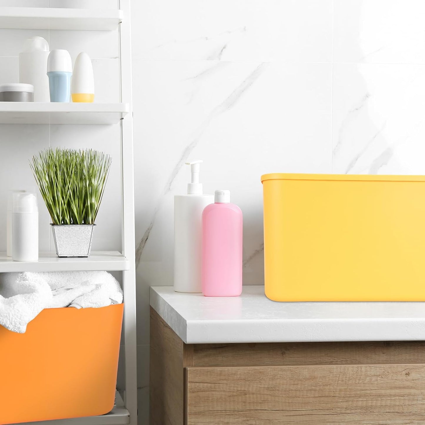 Hoolerry 8 Pieces Colorful Storage Bins with Lid, Plastic Storage Basket Organizing Container Stackable Box with Handle for Shelves Desktop Playroom Office(16.1 x 12.0 x 9.7 Inch,Multi-colored)