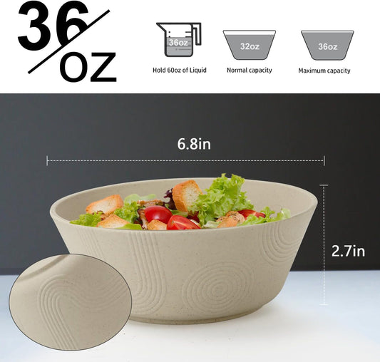 Homienly Cereal Bowl - Wheat Straw Bowls 6 PCS | Microwave & Dishwasher Safe | Patented Textured for Secure Grip| Ideal for Cereal, Soup, Salad - Versatile Dining Alternative to Plastic Bowls(Beige)