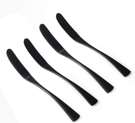 4-Pieces 18/10 Stainless Steel Butter Knife Set, Butter Spreader, Breakfast Spreads,Cheese and Condiments, Mirror Polishing Black