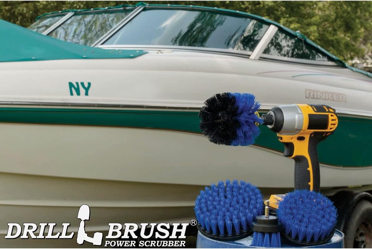 Drillbrush Boat Hull Cleaner Set/Swimming Pool Accessories - Cleaning Drill Brushes for Vinyl Liners - Hot Tubs and Spas Cleaning Brush Kit - Pool Cover Scrubber - Rotary Brushes for Walls and Deck