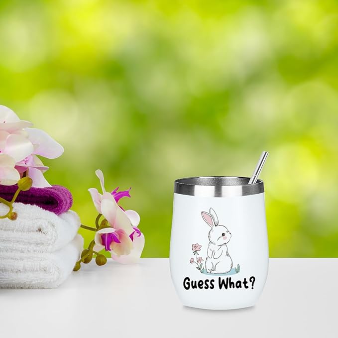 Cute Funny Rabbit 12 oz Tumbler, Wine Tumbler Insulated Wine Glass with Lid, Bunny Gifts Bunny Supplies Accessories for Women Girls Friend Daughter Sister Pet Owner Friendship Christmas Birthday