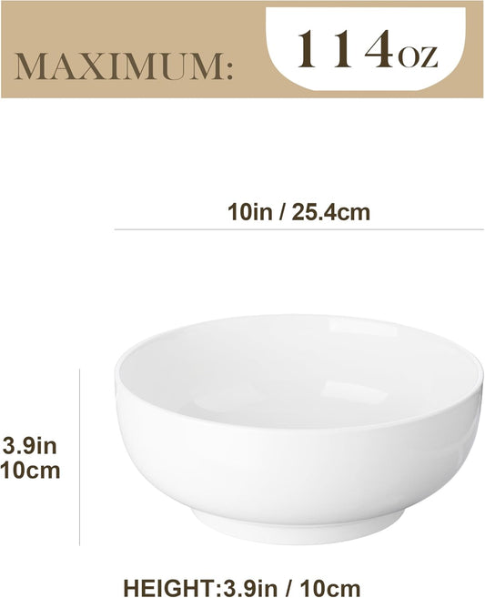 MALACASA Serving Bowls, 114 OZ(10") Extra Large Salad Bowls Set of 2, Porcelain White Serving Bowls for Salad, Soup, Pasta and Dinner, Large Ceramic Bowl Set for Entertaining, Series REGULAR