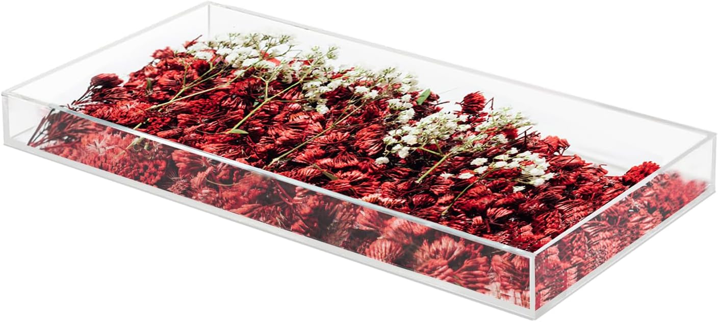 SetGame Acrylic Serving Tray with Handles, Bathroom Desktop Decorative Storage Arylic Trays, Simple Vanity Tray Food Tea Fruit Dinner Snack Tray for Bar Kitchen Party