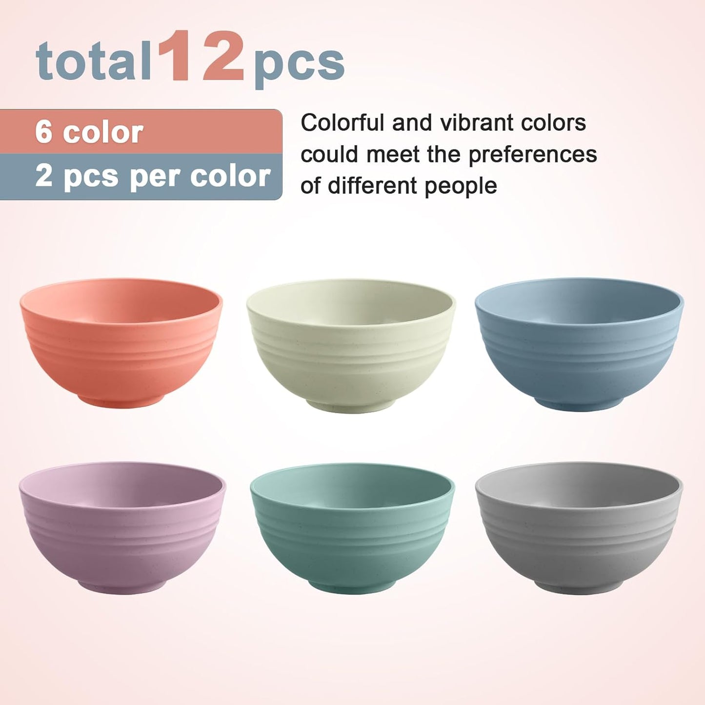 12 Pcs Unbreakable Cereal Bowls Set, 26 Oz Wheat Straw Bowls Set, Microwave & Dishwasher Safe Bowls for Kitchen, Reusable Plastic Bowls for Soup, Salad and Snack, BPA Free, Multicolor