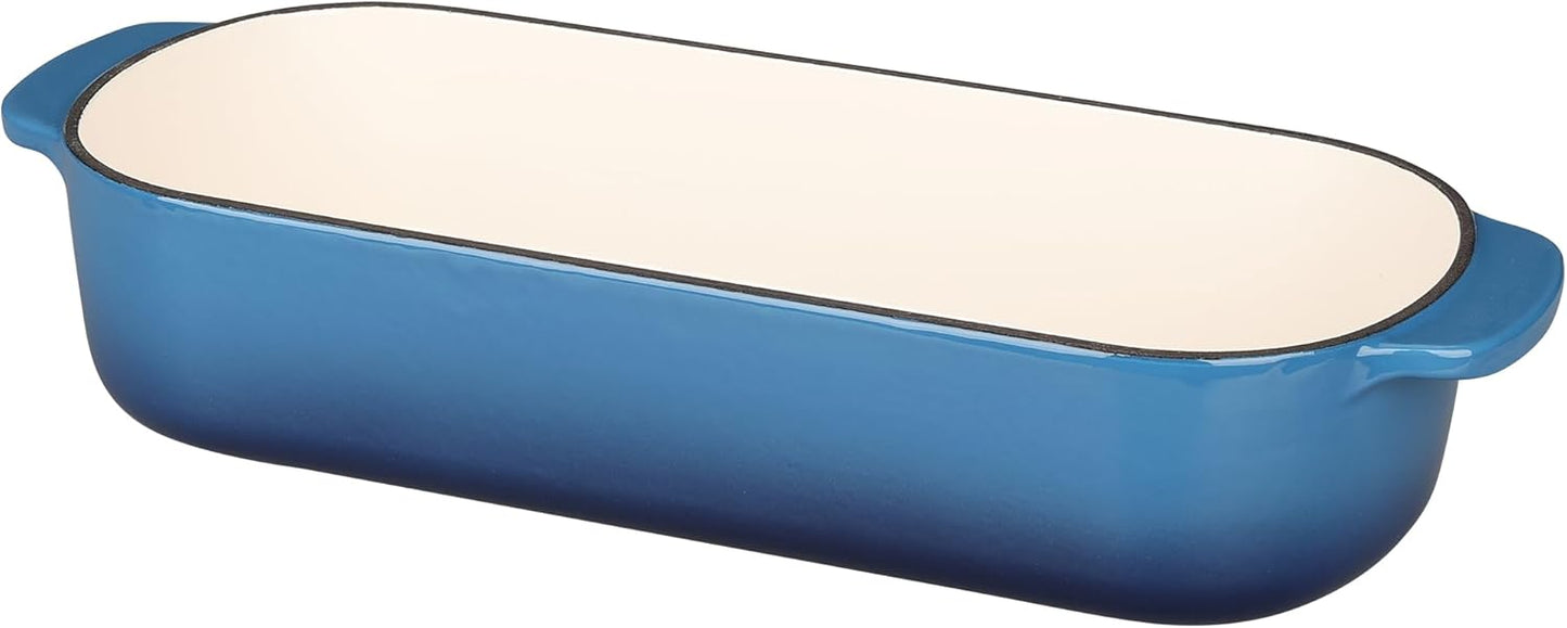 Enameled Cast Iron Loaf Pan with Lid, Dutch Oven Bread pan for Homemade Sourdough Bread Baking, 12.5x5.5 inch, 5qt, Lake Blue