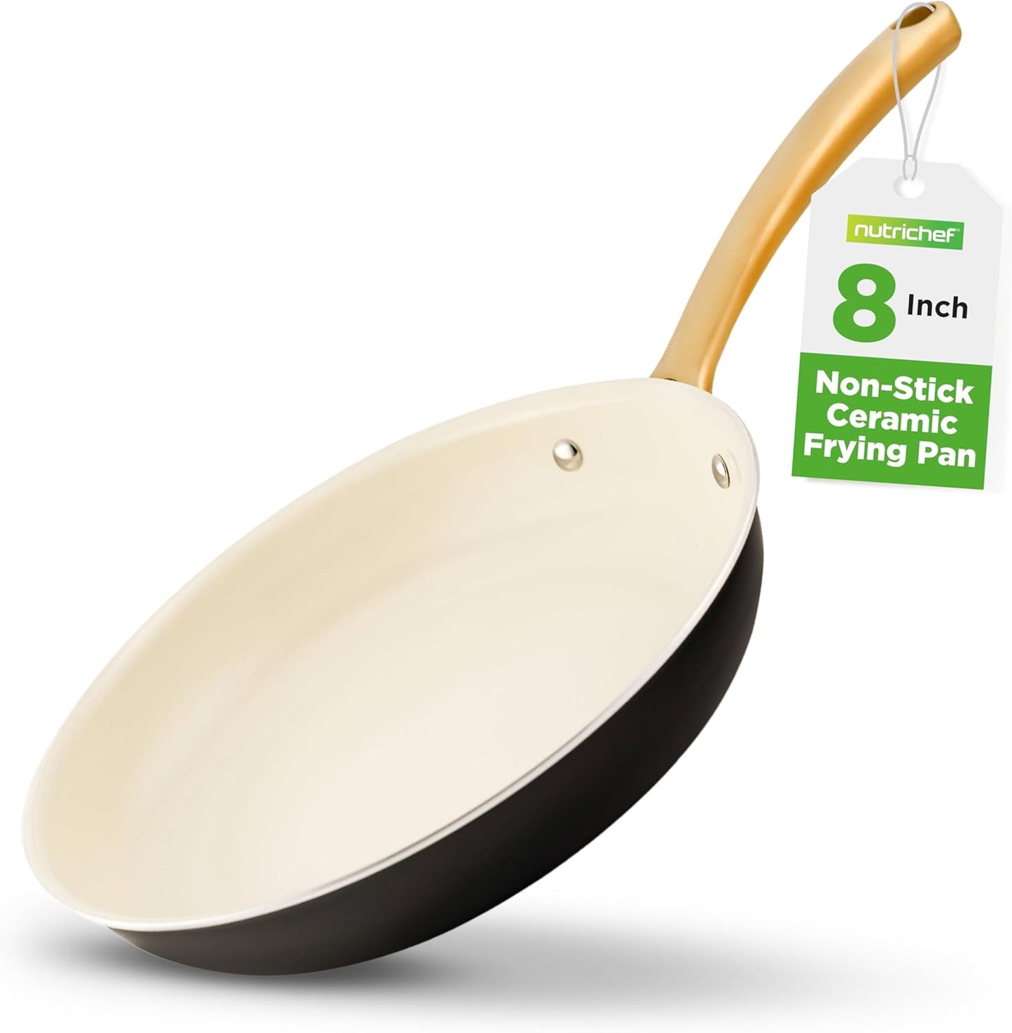 NutriChef 8'' Small Frying Pan - Non-stick Skillet with Silicone Handle, Ceramic Coated Interior,Easy-to-Clean, Even Heat Distribution, Safe for Gas, Electric, Induction, Ceramic & Counter Cooktops