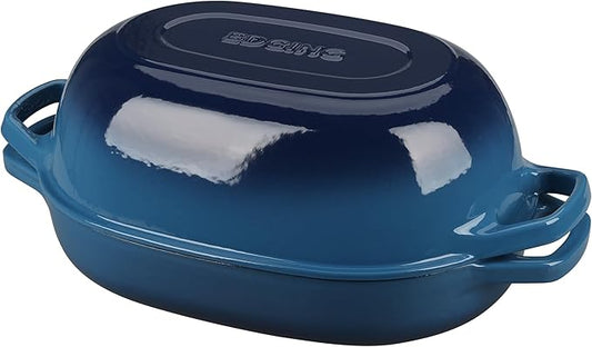 Enameled Cast Iron Oval Dutch Oven Pot with Lid, Dutch Oven for Sourdough Bread Baking, Oval Bread Pan, 7qt, Lake Blue