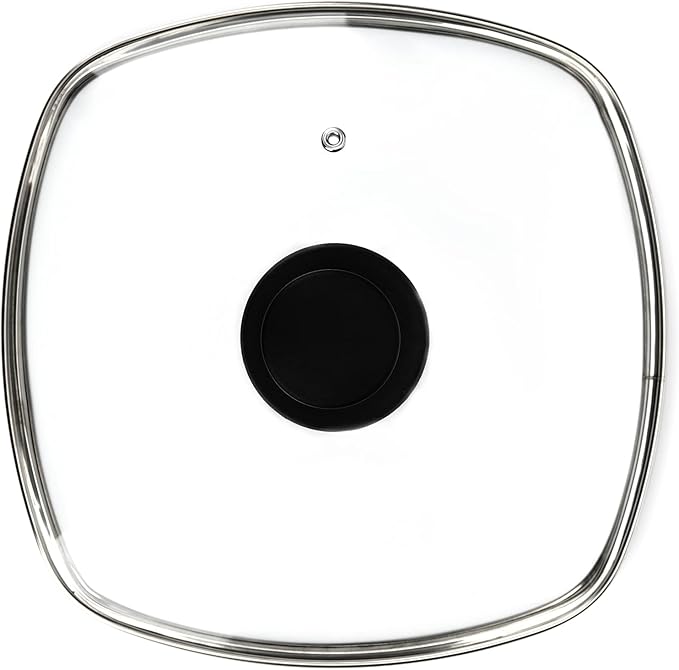 FOLI Square Glass Lid for Grill Pans with Steam Vent Hole - Fits Lodge Cast Iron Skillets 10.5inch(26.67cm) - Square Tempered Glass Lid - Universal Replacement Cover Bakelite Round Knob