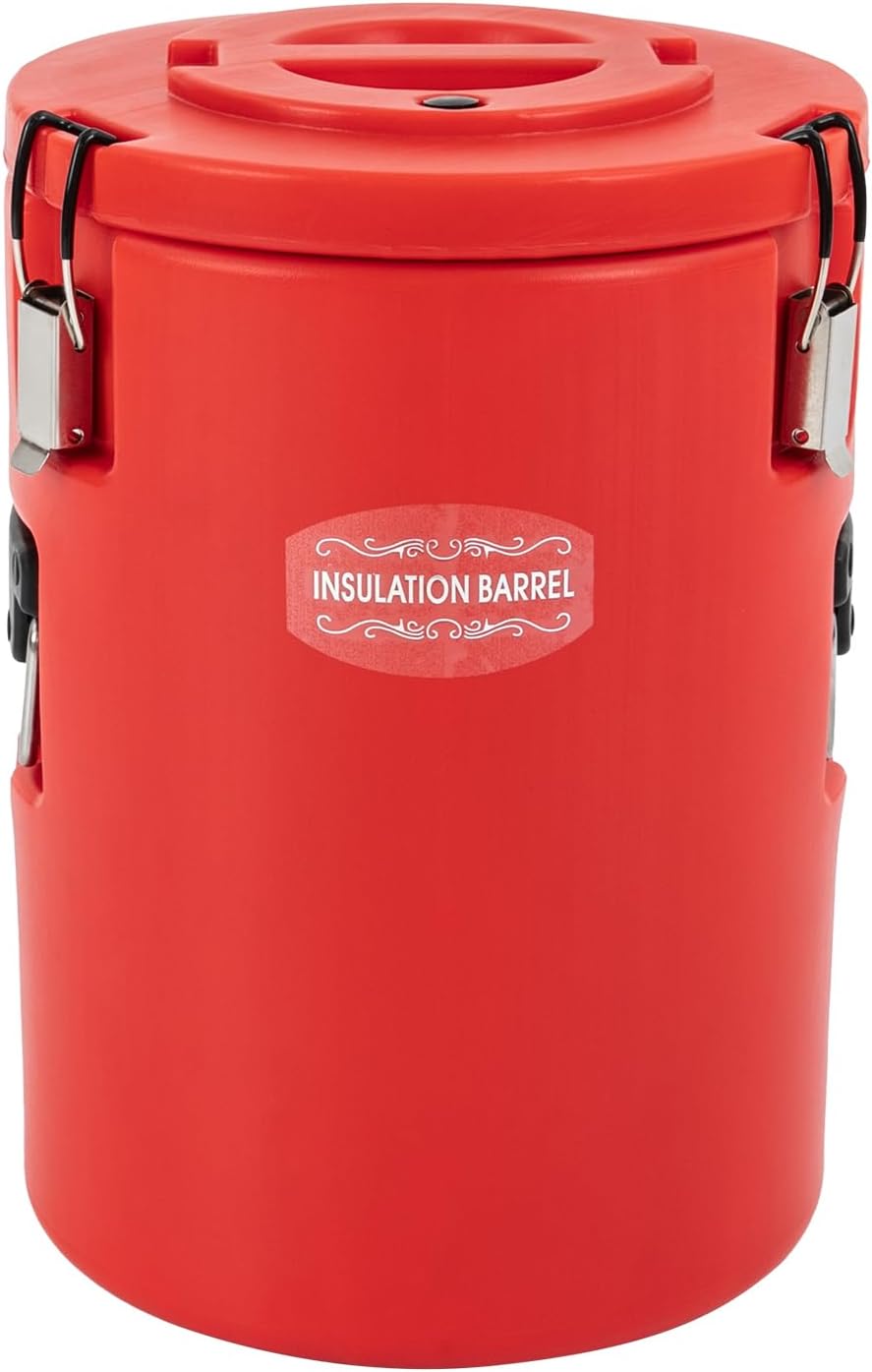 DYNAMI 5.3Gal Insulated Food Container with Handles&Buckles,Portable Commercial Food Warmer Insulated Soup Container Cold Hot Box for Catering,Stainless Steel Inner Liner, Sealed and Leak-proof (Red)