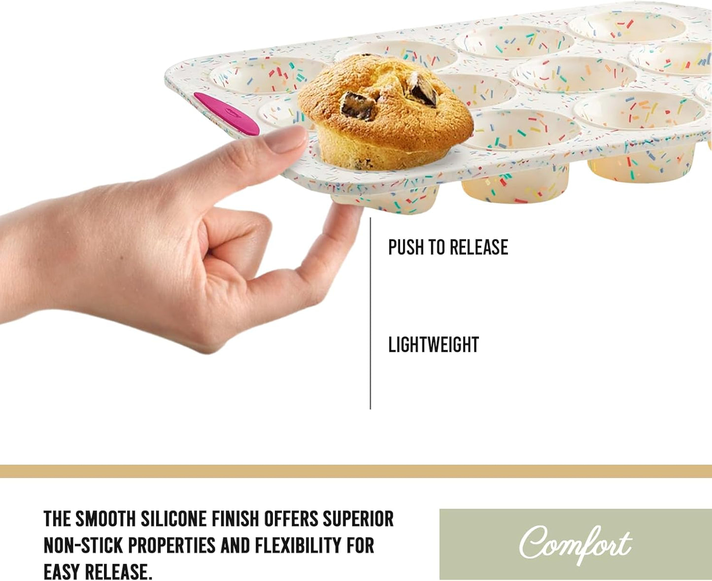 Trudeau Structured Silicone Muffin Pan, 12 Cup, Confetti/Fuschia