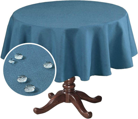 H.VERSAILTEX Linen Textured Table Cloths Round 60 Inch Premium Solid Tablecloth Spill-Proof Waterproof Table Cover for Dining Buffet Feature Extra Soft and Thick Fabric Wrinkle Free, Ink Blue