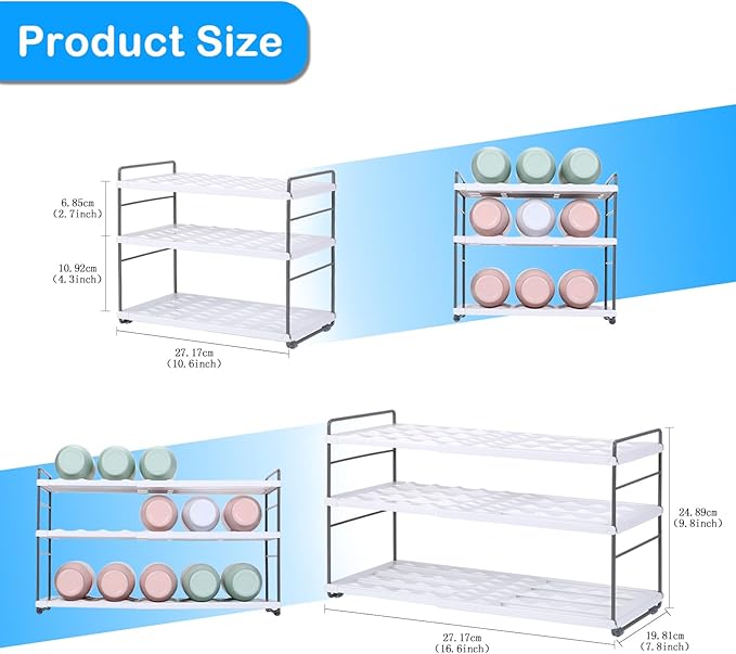 3-Shelf Water Bottle Organizer for Cabinet, Adjustable Tumbler Storage for Kitchen Organization,Drink and Water Bottle Storage for Pantry,Expandable Kitchen Organization，Water Bottle Holder