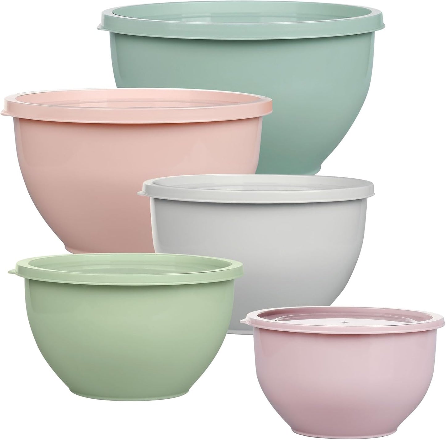 5-Piece Plastic Mixing Bowls with Lids Set for Kitchen, Nesting Bowls for Mixing, Baking, Prepping, Cooking and Serving Food, Mixing Bowls Dishwasher, Microwave Safe(5 Set-Pink)