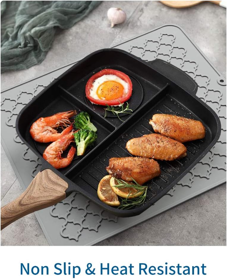 AMOAMI Dish Drying Mat,Heat-resistant,Easy Clean,Silicone Dish Drying Mats for kitchen Counter,Kitchen Gadgets Kitchen Accessories Kitchen Small Appliances (12" x 16", GREY)