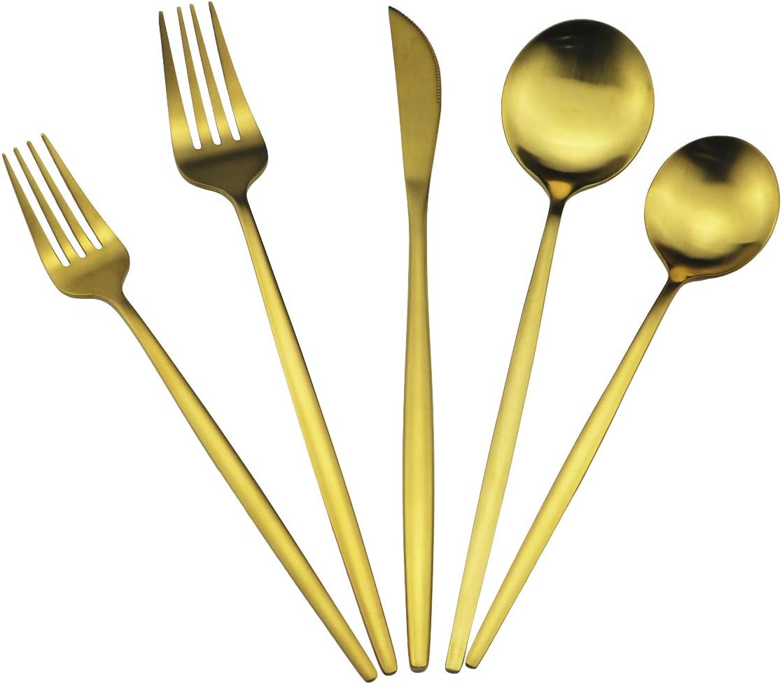 60-Piece Modern Matte Silverware Set, Uniturcky 304 Stainless Steel Flatware Cutlery Set, Elegant Kitchen Utensils Service For 12, Includes Dinner Knives/Spoons/Forks, Gold Satin Finish