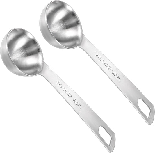 2 PCS 2/3 Tbsp (1 2/3 tsp | 10 ml | 10 cc) Measuring Spoons, Tablespoon Measuring Spoon, Stainless Steel Measuring Spoon for Kitchen Cooking Spoons(Silver)