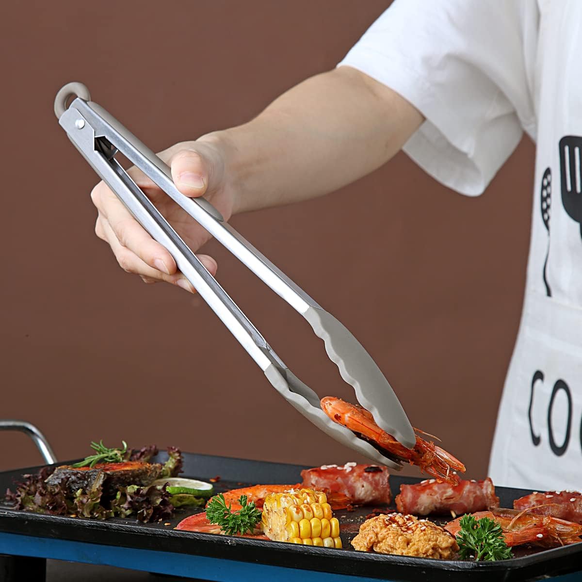 Berglander Cooking Tongs Heavy Duty Food Tongs For Cooking With Silicone Tips, Kitchen Tongs, Grill Tongs, Dishwasher Safe, Easy to Clean