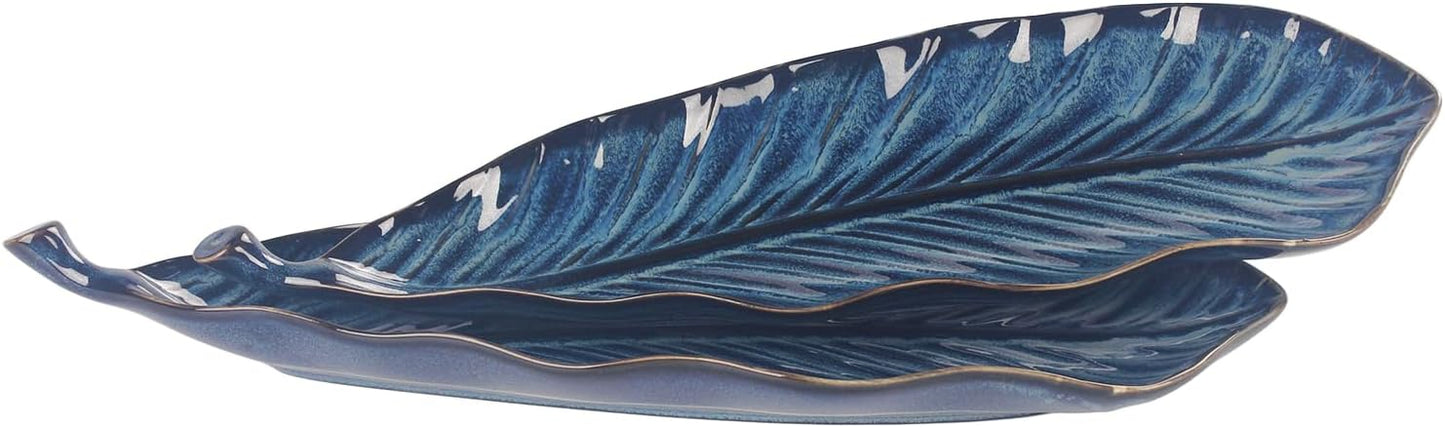 Ceramic Platter Olives Plate Set of 2, Large Serving Trays Salad, Appetizer, Cheese, charcuterie, Biscuits and snacks, Plate for Entertaining, Dishwasher Microwave Safe, Royal blue 17 Inch