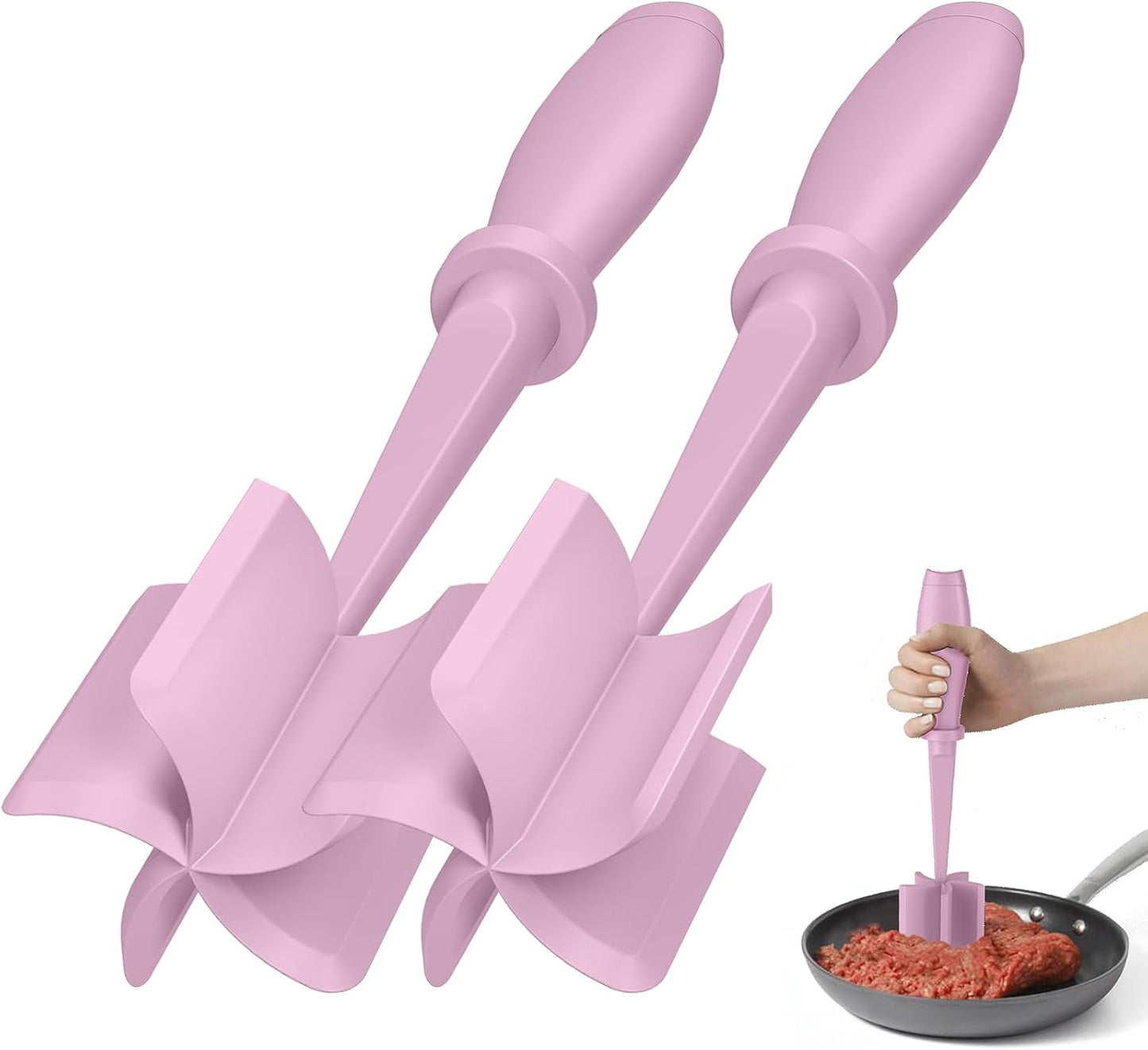 2 Pcs Meat Chopper, Hamburger Grinder, Premium Heat Resistant Smasher for Ground Beef, Burger Grinder Nylon Potato Mix Tool-Pink