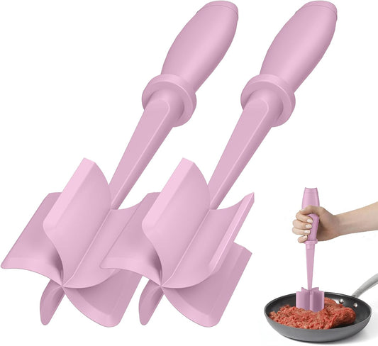 2 Pcs Meat Chopper, Hamburger Grinder, Premium Heat Resistant Smasher for Ground Beef, Burger Grinder Nylon Potato Mix Tool-Pink