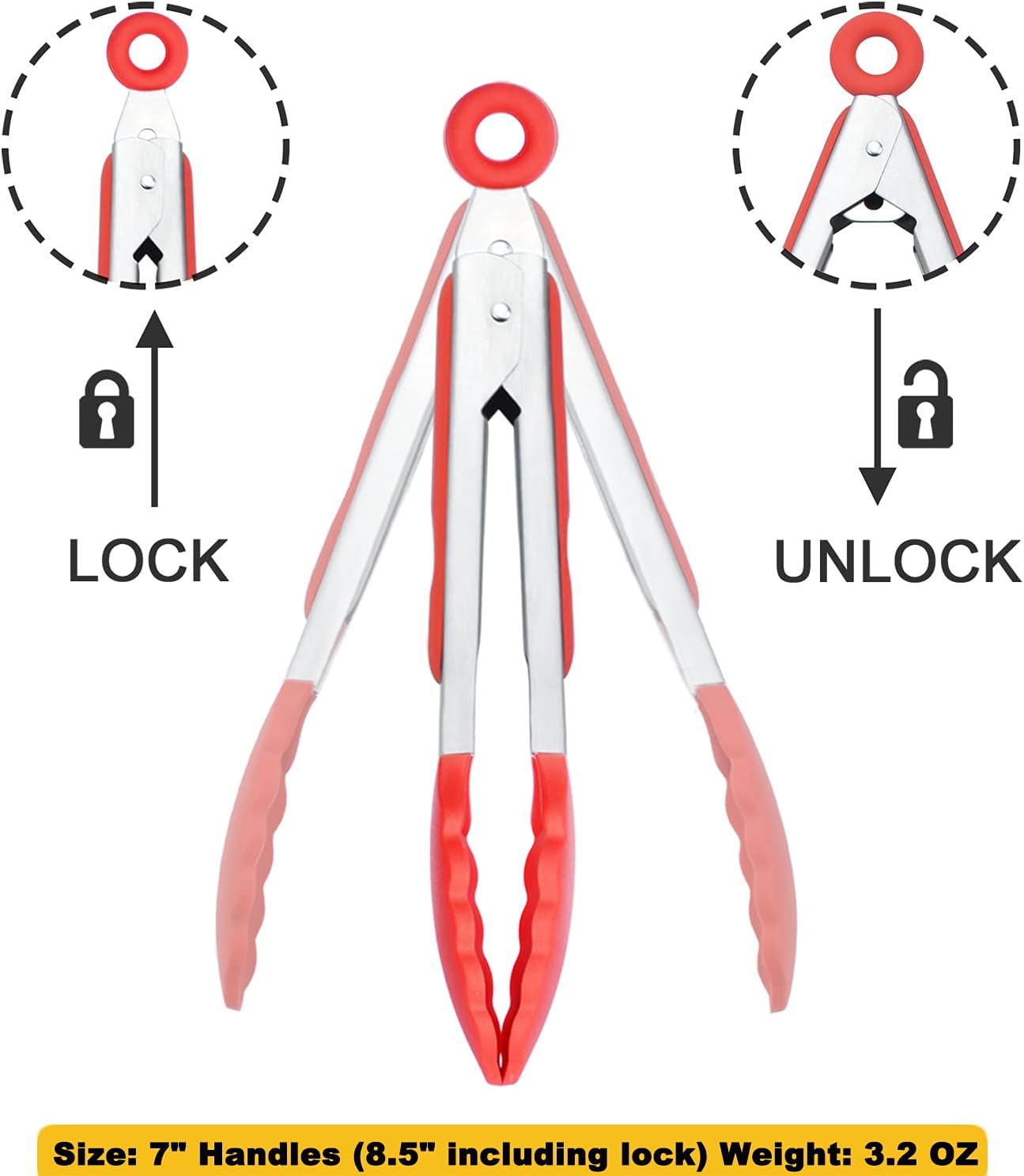 7-Inch Mini Silicone Tongs Small Serving Tongs for Appetizers, Set of 3 (Red)