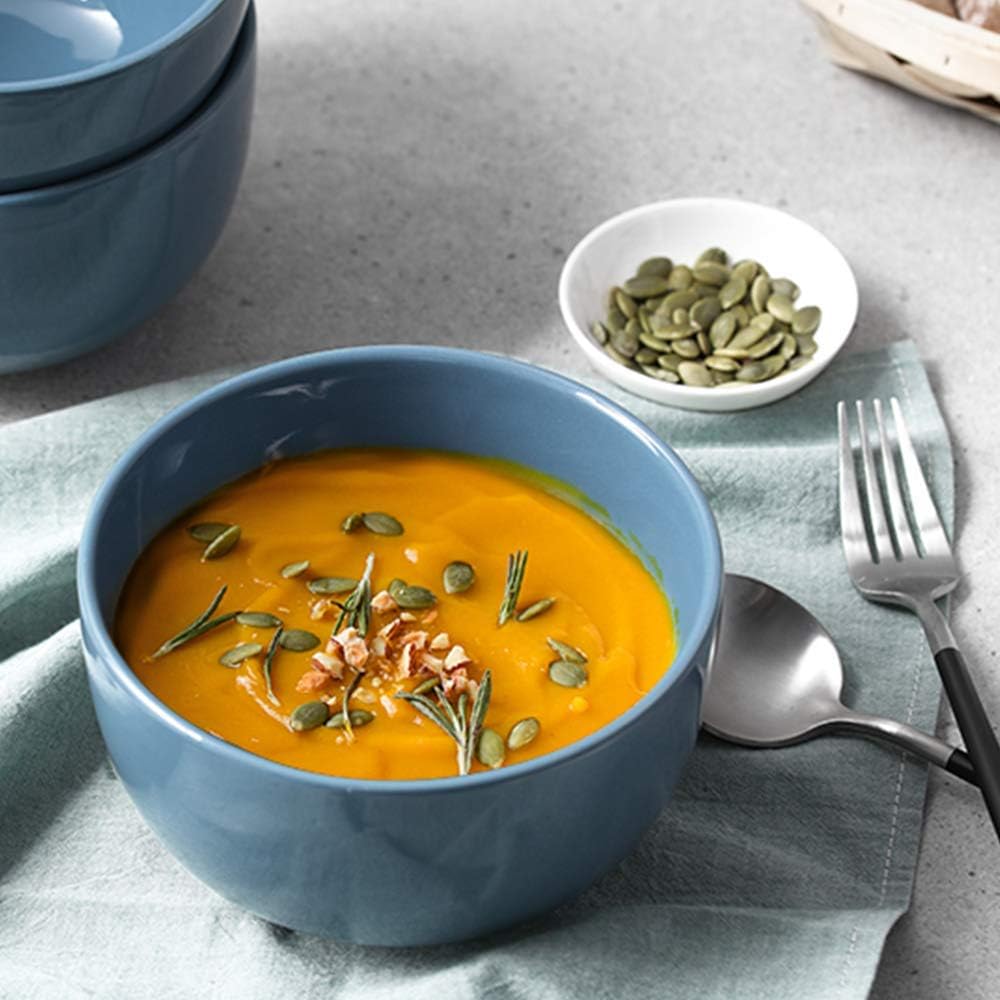 DOWAN 5.8" Deep Soup Bowls & Cereal Bowls - 30 Ounces Large Bowls Set of 4 for Kitchen - Ceramic Bowls for Cereal, Soup, Oatmeal, Salad, Ramen, Noodle, Rice - Dishwasher & Oven Safe (Airy Blue)